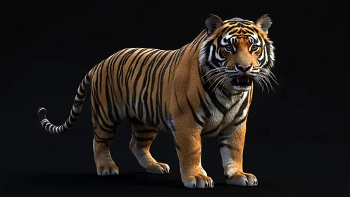 Majestic tiger rendered in high-detail 3D realism on black.