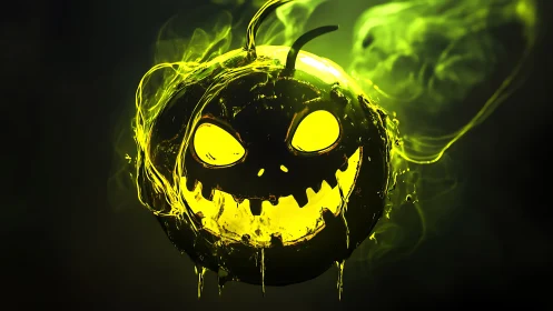 Luminous toxic jack o lantern core with dripping ectoplasmic glow