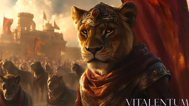 Majestic Crowned Lioness Leads an Ancient Kingdom