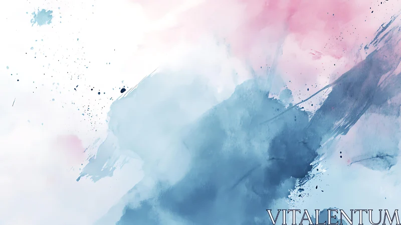 Soft Blue and Pink Watercolor Abstract Painting with Gentle Brushstrokes.