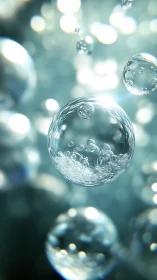 Photorealistic microbubble cluster with luminous bokeh depth.