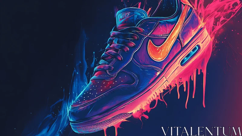 Neon sprint sneaker melting through electric cosmic paintstorm.