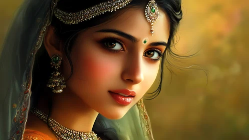 High-fidelity digital portrait of jeweled South Asian bride.