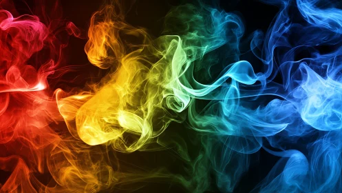 Multicolored abstract smoke waves on dark background.