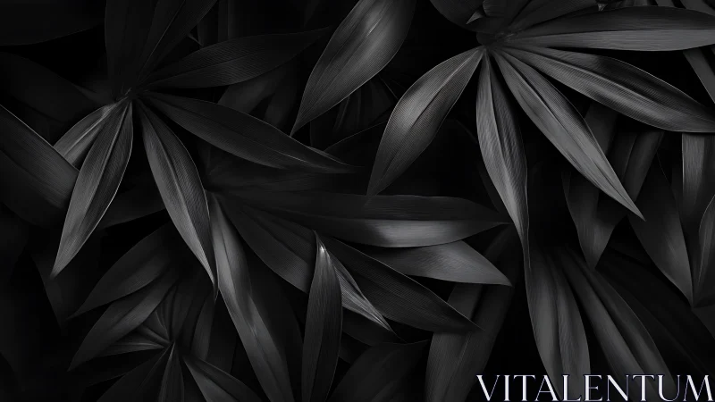 Monochrome macro analysis of overlapping tropical foliage plane.