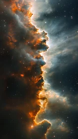 Nebular firestorm carves a cosmic shoreline of light and shadow.