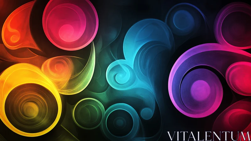 Chromatic vortex swirls articulate layered circular motion