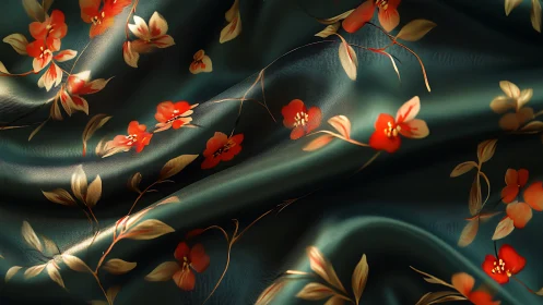 Silk twilight blooms drift across emerald satin waves.