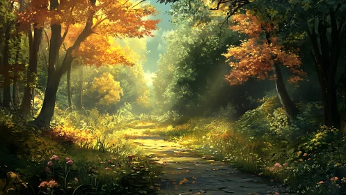 Golden Forest Stream: Nature's Peaceful Escape.