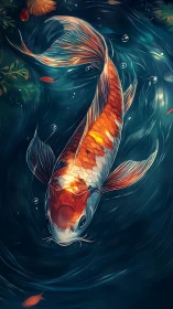Luminous koi voyager swirling through midnight waterdreams.