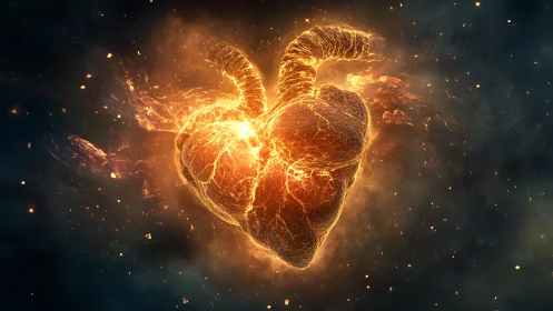 Fiery Heart with Glowing Energy Burst