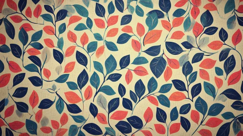 Playful coral and teal leaf vines on nostalgic cream backdrop.