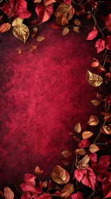 Textured crimson backdrop with gilded botanical border design.