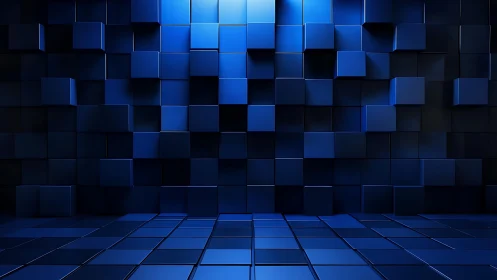 Moody blue cube wall inviting you into a calm digital space.