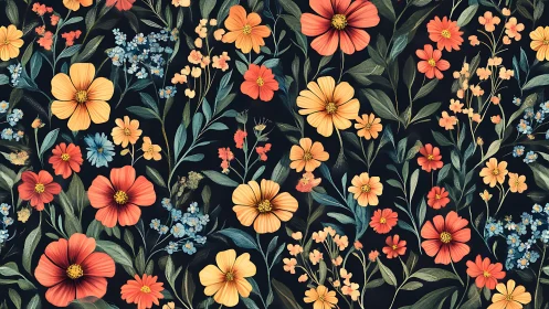 High-Saturation Botanical Vector Composition: Stratified Floral Arrangement on Achromatic Ground