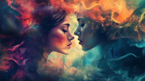 Dual Profiles Merge in Luminous Abstract Color Fields.