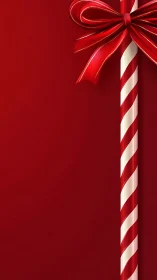 Candy cane ribbon border defines vertical red holiday composition