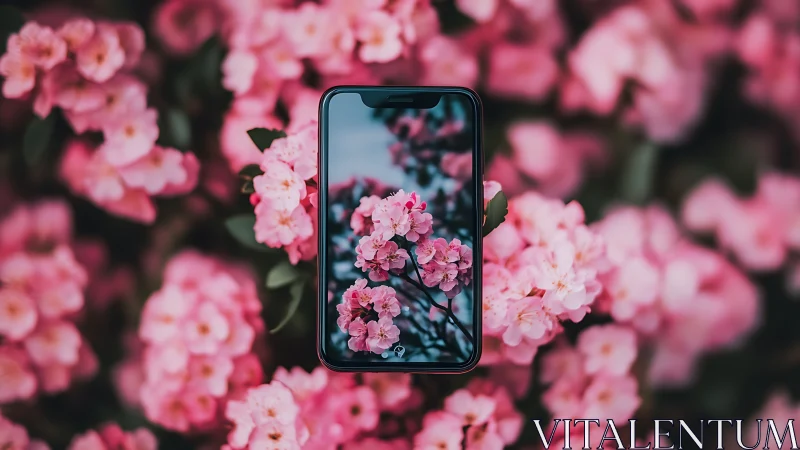 Smartphone displaying Pink Camellia Floral Wallpaper Among Botanical Garden Specimen