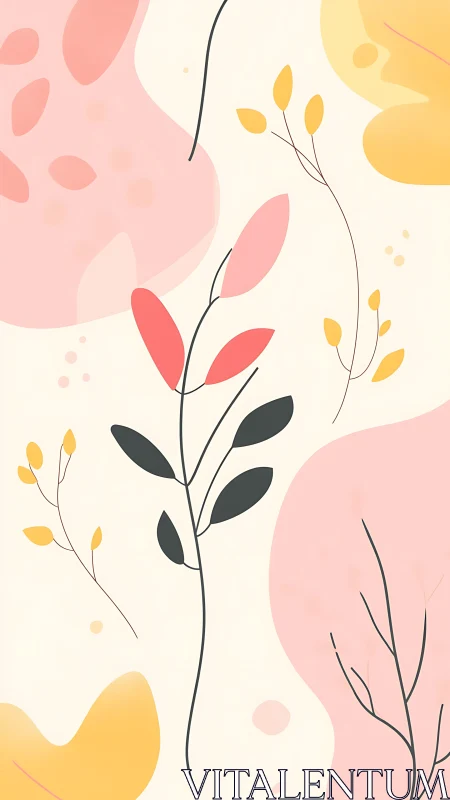 Minimal vector foliage on biomorphic pastel color fields.