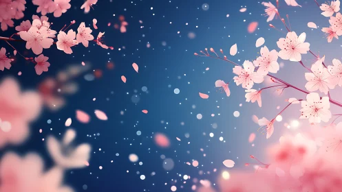 Particle System Animation of Cherry Blossoms Against Gradient Sky