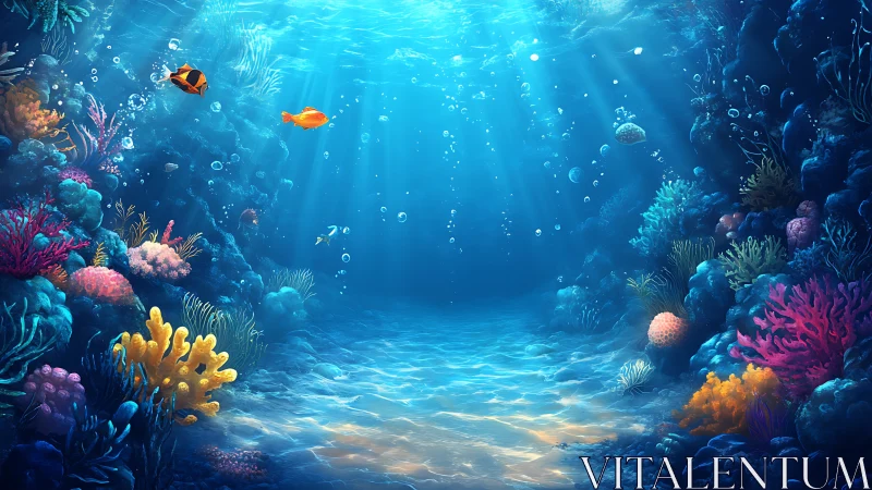 Spectral reef corridor with volumetric caustics and coral diversity.