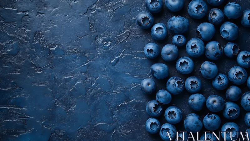 Blueberries aligned on dark textured surface background.