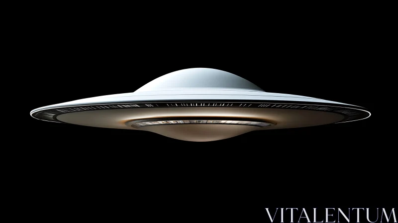 Disc shaped spacecraft model on black isolated background.