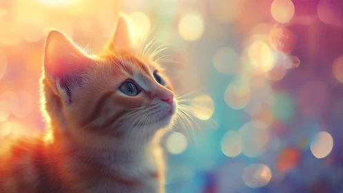 Feline Portrait with Chromatic Bokeh and Luminescence.
