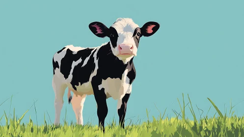 Pastel meadow calf gazes curiously into open sky daydreams.