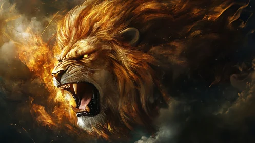 Thermodynamic lion roar rendered as incandescent plasma mane.