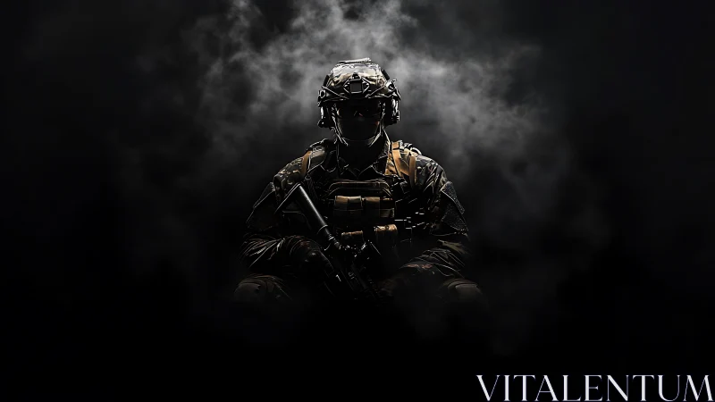 Shadowborne soldier poised in swirling battle smoke.