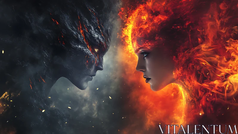 Inferno-skinned rivals lock gazes between smoke and sparks