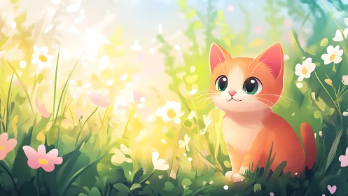 Orange feline with anthropomorphic features rendered in digital illustration with soft ambient light