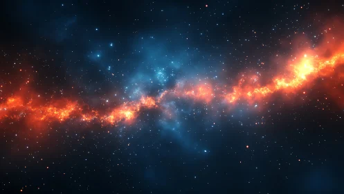 Stellar nebula belt with glowing orange plasma ribbon in space.