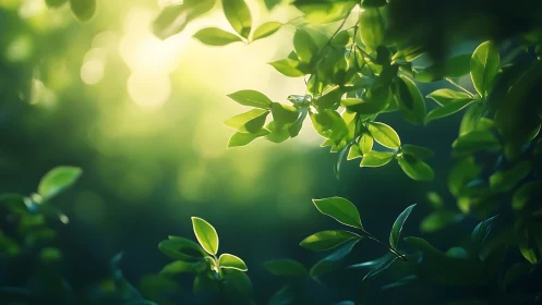 Sunlit Green Leaves in Soft Focus Nature Photography.