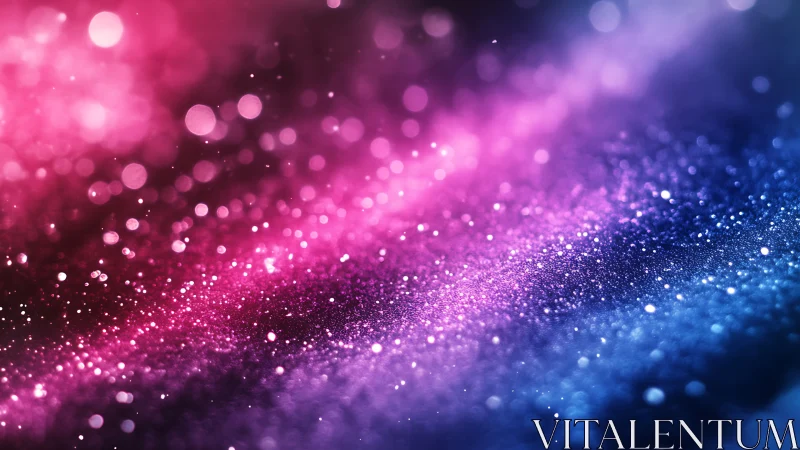 Bokeh particle field shows magenta to cyan gradient with shallow depth of field