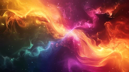 Vibrant cosmic nebula swirls in rainbow colored space art