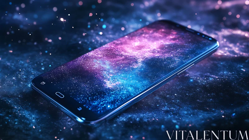 Smartphone screen displays vivid galaxy-style nebula image