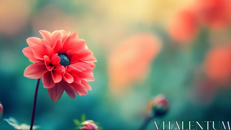 Red Dahlia Flower in Selective Focus Garden Setting