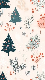 Playful winter trees and berries in soft snowy pastels.