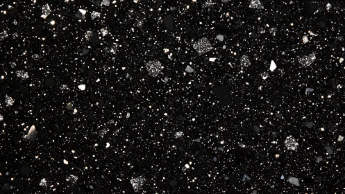 Midnight terrazzo cosmos where black stone mimics starlight.