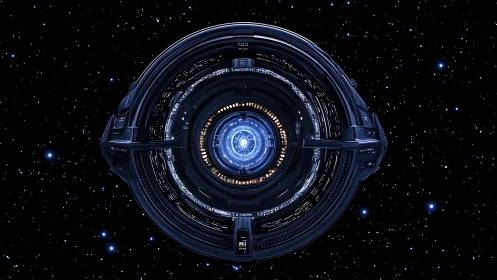 Centrally aligned star-gate reactor glows in deep space field