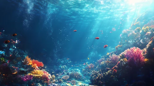 Digital painting of sunlit coral reef with dynamic depth composition.
