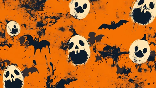 Repeating skull and bat silhouettes overlay orange grunge field