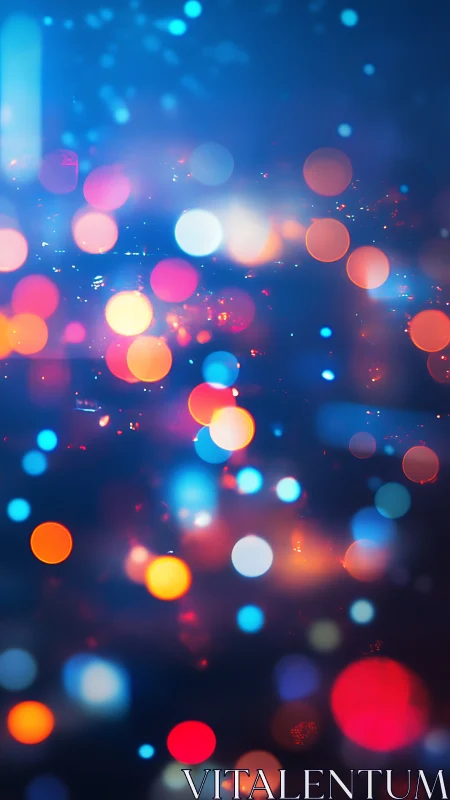 Vibrant multicolor bokeh field on deep cobalt gradient background.