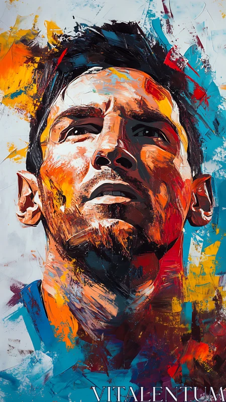 Brushstroked legend gazes upward through molten color storms