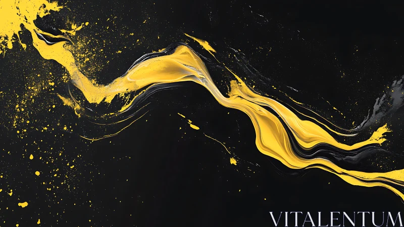 Dynamic yellow and black abstract paint wave on dark background.