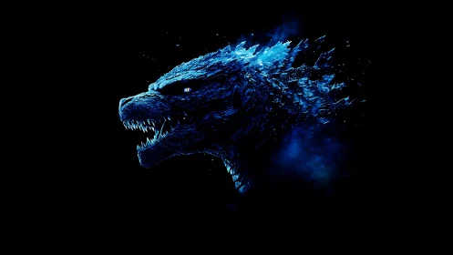 Side profile shows blue reptilian creature in dark void