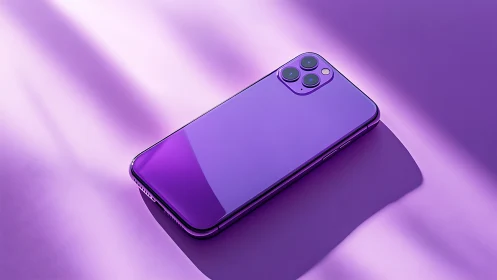 Purple smartphone displayed on gradient background surface.