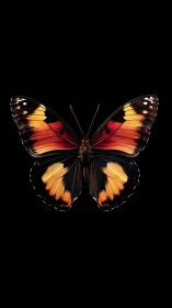 Butterfly macro wings display rich orange gradient symmetry.